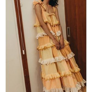 Innika Choo Biigdress Maxi Dress Yellow Gingham with Sequins, Small